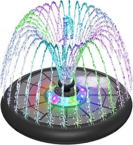 SZMP Fuente Solar, 5W 10 Luces, 4000mAh Baterías Bomba de Agua Solar con 7 Boquillas & 4 Fijadores Estanque de Jardín Fuente, Baño de Pájaros, Recipiente para Peces