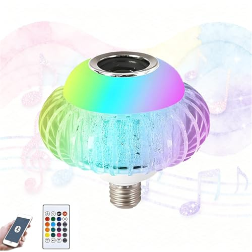 Generico Lampadina musicale RGB Bluetooth con altoparlante Bluetooth integrato, lampadina con cambio colore, telecomando, controllo tramite cellulare, per casa, feste, effetti scenici (1pc)
