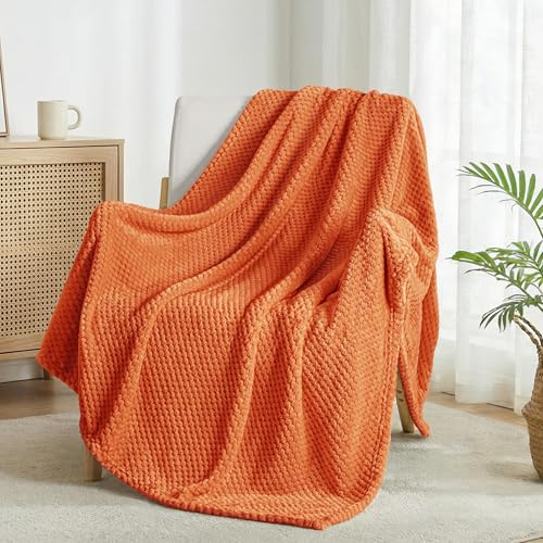 Exclusivo Mezcla fleecefilt extra stor, supermjuka och varma filtar för soffa, soffa och säng våffla strukturerad, mysig, luddig och lätt (bränd orange, 127 x 178 cm)
