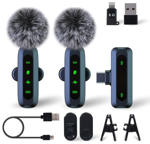 Mikrofon handy, Mikrofon für iPhone und USB-C-Stecker, Mini mikrofon, kabellose Mikrofone mit Rauschunterdrückung, Mini Mikrofon, LED-Display, mikrofon kabellos, ideal für Vlog, TikTok