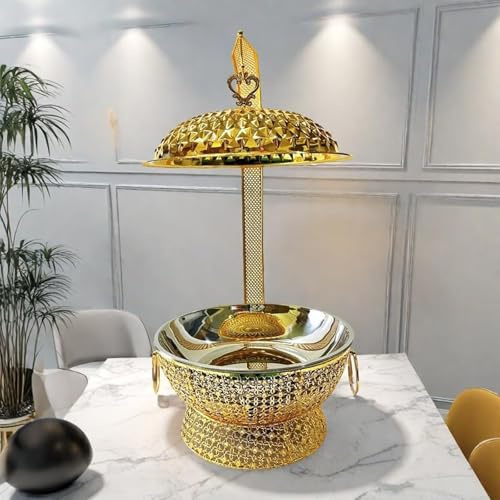 8L Hanging Lid Dining Stove, Gold Chafing Dish Buffet Set, with Detachable Cover and Bracket for Family Gatherings, Banquets