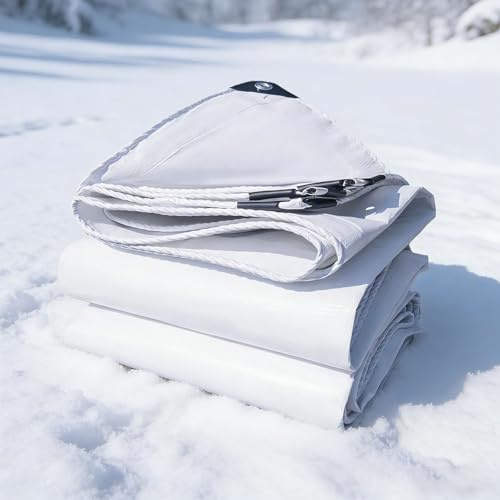 Telone Impermeabile per Esterno 330 x 340 cm Extra Impermeabile Telone di Copertura con Occhielli per Mobili da Giardino Barche Legno Piscina Camion, Bianco