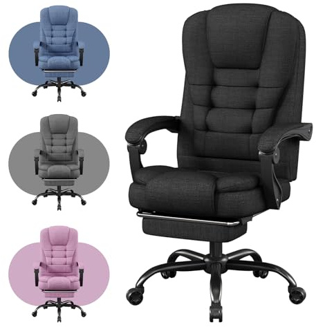 SITMOD Executive Office Chair with Footrest, Pocket Spring Fabric Desk Chair, High Back Thick Padding Computer Chair with Linkage Armrests, 90-150° Reclining Ergonomic Task Chair, Black