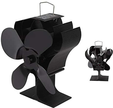 OEBUAFI Ventola Termoelettrica per Stufa 4 Pale 1400rpm, Termoventilatore per Camino Stufa a Legna e Pellet, Basso Rumore 25db, Avvio Automatico, in Lega di Alluminio