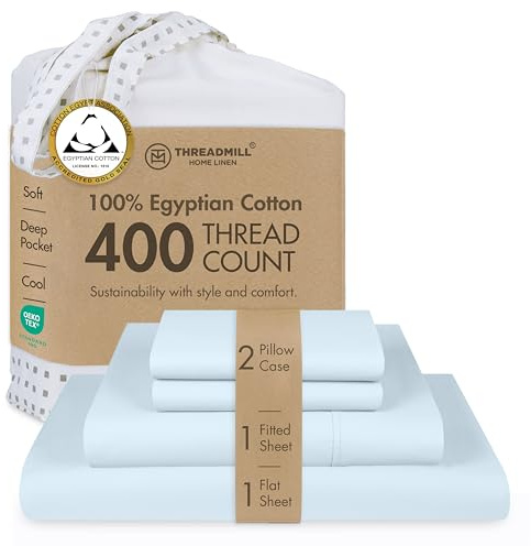 Threadmill Home Linen - Set med sängkläder i 400 trådantal, 100% bomull, sängkläder i 4 delar, endast lakan, satintyg, plusstorlek, vit
