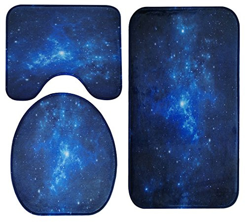 Badematten Set 3tlg, Asnlove 3er Badgarnitur Badezimmer Matte Set Dusch Bade Matte Vorleger Teppich 3D Muster für Wohnzimmer, Schlafzimmer, Schwimmbad Toilet (Blau Stern)