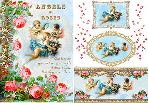 Zita`s Creative Reispapier 32x45cm - Angels and Roses. Motiv-Strohseide, Strohseidenpapier, Decoupage Papier