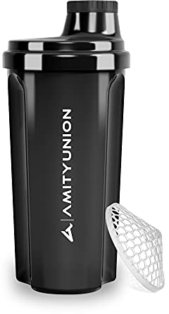 AMITYUNION Coctelera de proteínas 500 ml Heaven a prueba de fugas, sin BPA con tamiz y escala que se pueden hacer clic para batidos cremosos de suero, mezclador de proteínas, original en Negro