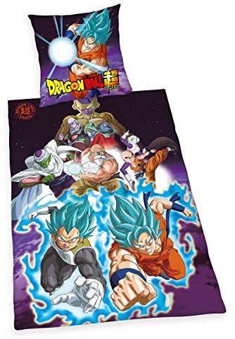 Herding Dragonball Super Bettwäsche-Set, Kopfkissenbezug 70 x 90 cm, Bettbezug 140 x 200 cm, Mit leichtläufigem Reißverschluss, 100% Baumwolle/Renforcé