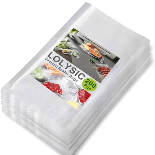 LOLYSIC 200Pcs Vacuum Food Sealer Bags - 15x25cm Embossed Food Vacuum Sealer Bags, Pre Cut Sous Vide Cooking Bags for Meal Prep, Food Storage & Boiling