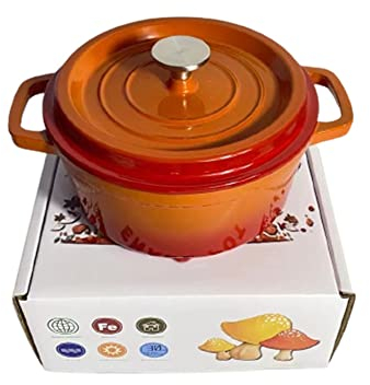 Cocotte en fonte émaillée Ronde - Ronde 22CM Faitout en Fonte Émaillée Pot - Cocotte en Fonte Induction - Casserole en Fonte Émaillée Pot à Soupe Orange 22cm