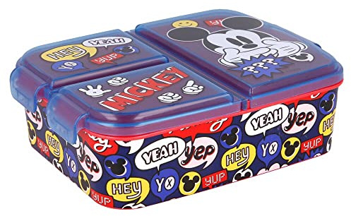 various Fiambrera para Niños-Sandwichera con 3 Compartimentos para Guardería, Fiambrera con División Infantil de Plástico Libre de BPA(Mickey Mouse