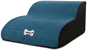 Galatée Haustiertreppe, 2-Stufige Haustiertreppe, Waschbare Und Abnehmbare Haustierrampe Mit Reißverschlussabdeckung, Haustierleiter Hält Bis Zu 45 kg, Kleine Hunderampe Für Schlafsofa(Blau)