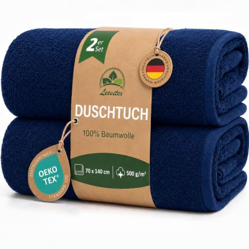 leevitex® Handtuch-Set, flauschig und saugstark, 2 Duschtücher, 70 x 140 cm, Qualität 500 g/m², 100% Baumwolle - Navyblau