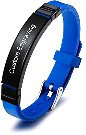 INBLUE Bracciale con Targhetta Personalizzata Nome/Citazione Targhetta in Acciaio Inossidabile Bracciale Regolabile in Silicone per Uomo Donna