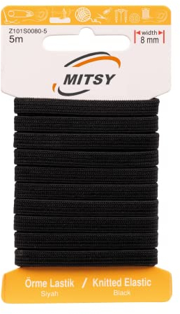 MITSY Elastico 8 mm 5 m nero in gomma cordino elastico