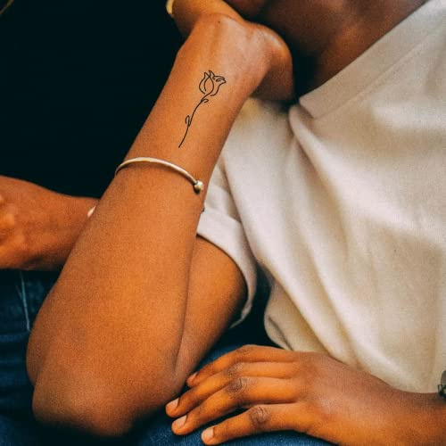 Inkster Tattoo One Line Rose | NEU: Verbesserte Qualität | Hautfreundlich & EU Kosmetikzertifiziert | hochwertige Temporäre Tattoos aus pflanzlichen Inhaltsstoffen | wasserfest