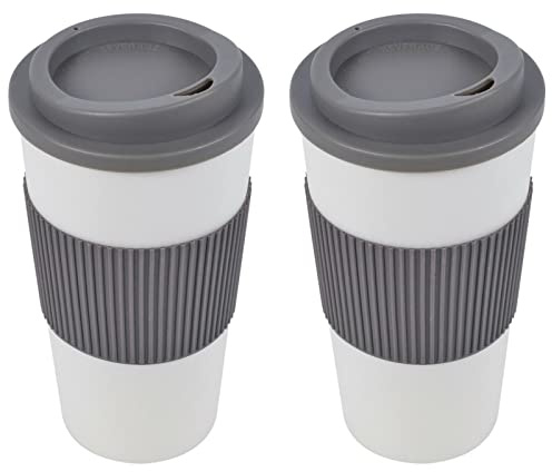 URBN-CHEF 450ml Double Wall Drinking Cup Warm Coffee Tea Travel Reusable Mug Screw On Lid (2 X Grey)