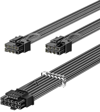 Fasgear PCIe 5.0 Netzkabel 70cm-16pin(12+4) 12VHPWR Anschluss für RTX 3090ti/4070/4080/4090/5070 auf 2x8pin(4+4) PCI-e Stecker GPU Sleeved Cord für Corsair/Great Wall/Thermal-Take Modular Netzteil
