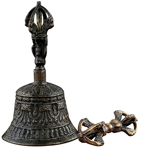 Tischglocke Kirche Chinesische Retro-Erleichterung Handglocke, Reines Kupfer Der Hotelrezeption Service Glocke, Geburtstagsgeschenk (Color : Nero, S : 5.9 * 3.1inches)