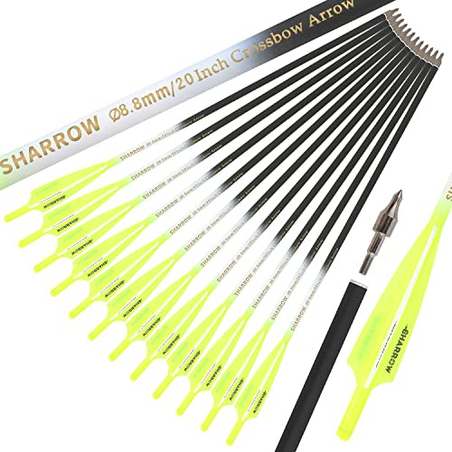 surwolf Perno de Ballesta de Carbono 16 17 18 20 22 Flechas de Ballesta, Flecha de Carbono de Caza para Ballesta Flechas de Ballesta de Caza 12 Uds (Amarillo, 17)