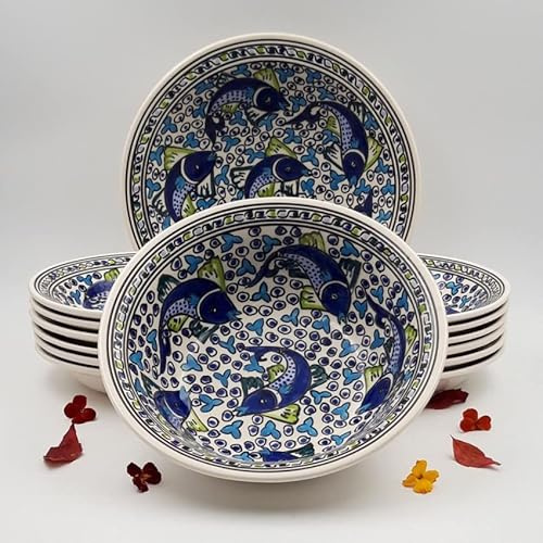Service à couscous assiettes creuses Poissons Bleus- 12 pers
