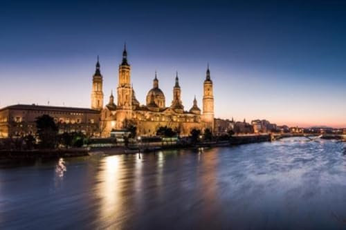 adrium Acryl-Bild 80 x 50 cm: Basilika Unserer Lieben Frau von Pilar und Fluss Ebor am Abend, Zaragoza, Aragon, Spanien (73997300)