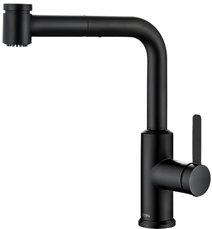 CECIPA Hochdruck Wasserhahn Küche Schwarz Ausziehbar mit 2 Wasserstrahlarten, Küchenarmatur Schwarz 360° Drehbar, Spültischarmatur mit Brause, Einhebel Armatur Küche, Mischbatterie Küche Schwarz