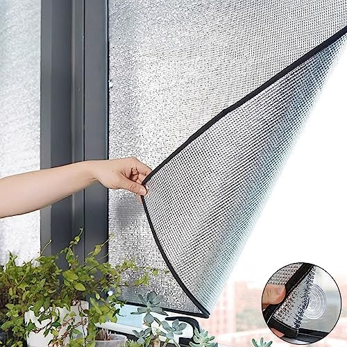 Geovne Fensterfolie Blickdicht Sichtschutzfolie,8mm Dicke Doppelte Aluminiumfolie Isolierfolie,UV-Schutz Sonnenschutzfolie,Wärmeschutzfolie,Kratzfest Spiegelfolie,für Haus/Büro (65x110cm/26 x43)
