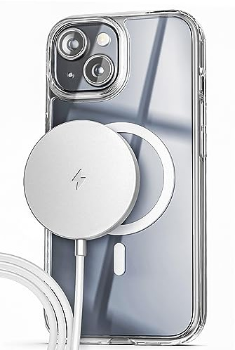 ENCASED 2-in-1 Magnetic iPhone 15 Clear Case with Wireless Charger Included (Crystal Clear) Compatible with MagSafe