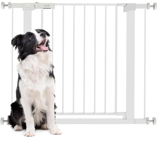 PawHut Cancelletto di Sicurezza per Cani con Fissaggio a Pressione, Cancellino per Cani Estensibile 76-97cm per Scale e Porte, Bianco