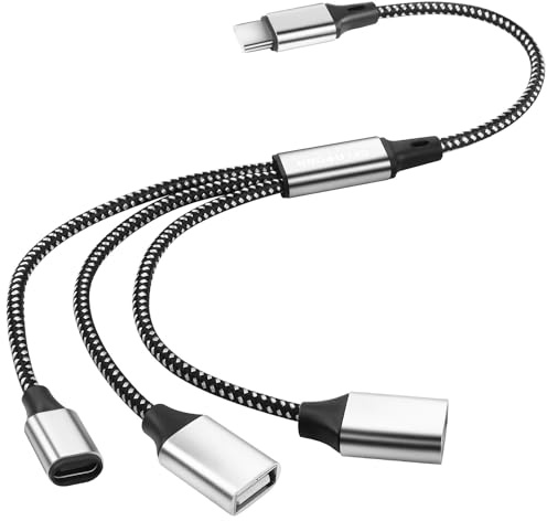GELRHONR USB C Splitter Kabel, USB C OTG Charge Adapter Kabel mit USB C Female und USB A Female Extender Hub für Drucker/USB Tastatur/Flash Drive/Laptop/LED-0,3M (1 to 3)