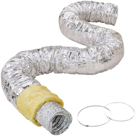 VEVOR Tubo Flessibile Coibentato 158x7620 mm Condotto di Sfiato Termoisolante in Alluminio PET con 2 Fascette Stringitubo Protezione a Tre Strati per Ventilazione, Riscaldamento, Raffreddamento, R-4.2