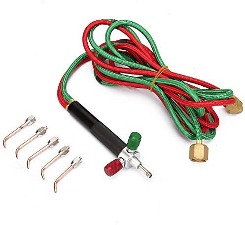 Mini Cannello Per Gas Ossigeno, Kit di Strumenti Per Pistola Per Saldatura in Acetilene Torcia Per Saldatura a Gas in Rame E Alluminio con 5 Punte Sostituibili,Mini Cannello a Gas per Saldatura