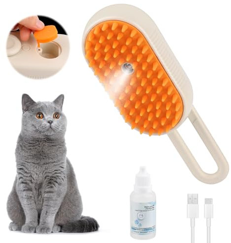 TNOMSNO Katzenbürste mit Dampf, 3-In-1 Katzenbürste, Haare Aufnehmen, Massiert und Reinigt, mit Spray Katzenbürste, Dampfbürste Katze Geeignet für Katzen, Hunde, Kaninchen und Andere Haustiere