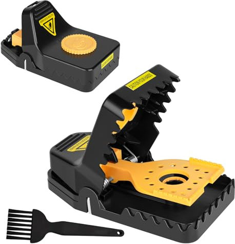 Kwaiyole Rat Traps,2 Pack Super Heavy Duty Instant Kill Rat Traps,Reusable Humane Rap Trap for Mouse Rat Chipmunk,High Sensitive Mice Snap Trap for Indoors and Outdoors,Effective & Safe Rodent