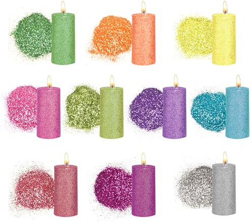 Ovaletta 10 Farben Glitzer, Kerzen Selber Machen Set, Glitzer Basteln, Glitzer Pulver Zum Basteln, für Festival Dekoration Kerze Weihnachtsfeier je-3g