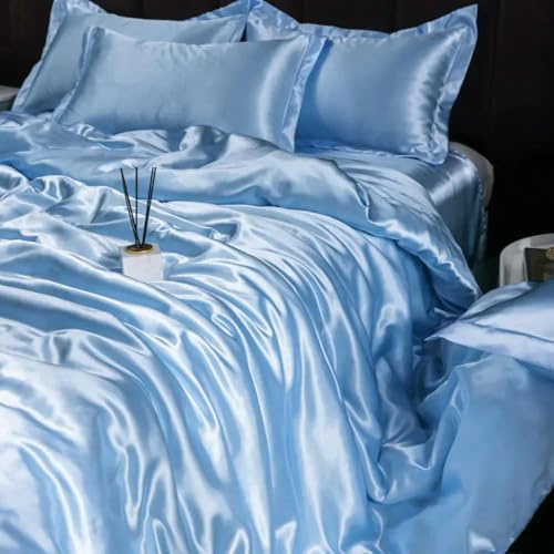 GENPICONG Set di Biancheria da Letto in Seta con Copripiumino, Lenzuolo, Federa, Lenzuolo in Raso di Lusso, Tinta Unita, King Size, Queen Size, Full Size, Twin Size
