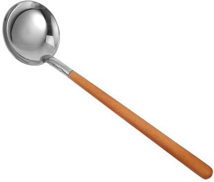 iplusmile Stainless Steel Soup Ladle with Wood Handle, 304 Metal Long Handled Kitchen Serving Ladle for Cooking and Serving, Sturdy Gravy Scoop Spoon for Home and Restaurant Use