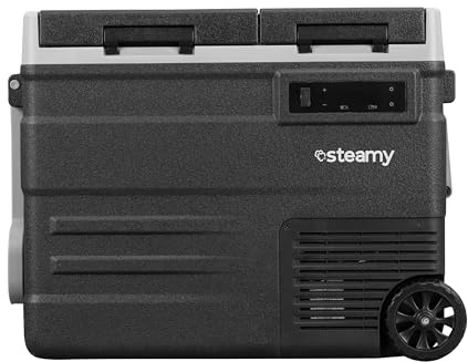 Steamy-E Dual Zone 55 skoter, elektrisk kompressor kylbox med hjul, 49 liter, 12 V/230 V, för kylning och frys, för camping