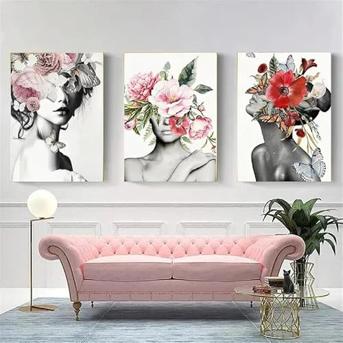 Yocheng Blumenkunst-Poster, Leinwanddruck, Wandkunst, Gemälde für Zuhause, Büro, Dekor, Drucke für Wohnzimmer, Schlafzimmer, Badezimmer, Flur 21x30cmx3 ohne Rahmen