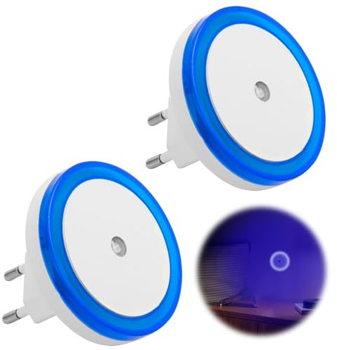 MxyVrix 2 Pezzi Luce Notturna LED Blu con Sensore di Luce, Luce Notturna Sensore Movimento, Design Compatto e Rotondo, Automatica e Dimmabile, per Camera da Letto, Bagno e Corridoio