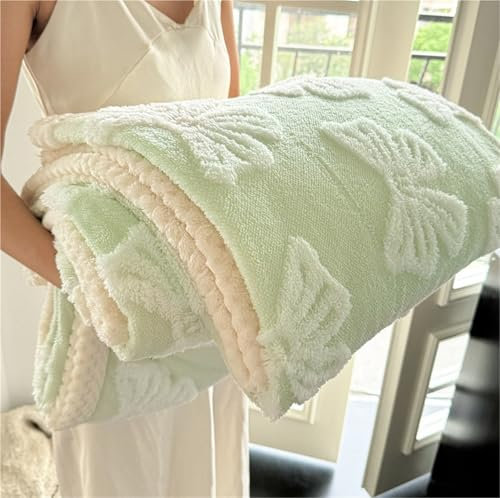 REIFOR Decke Wohndecke Kuscheldecken Überwurfdecke Mit Schmetterlingsmuster for Das Bett, Warme Fleece-weiche, Flauschige Decken Decke Kuschelig Sofa(Grün,180x200cm)