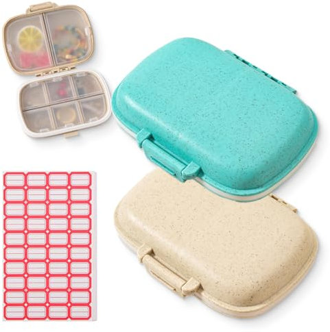 2 Pezzi Organizzatore di Pillole con 6 Scomparti, Porta Pastiglie, Porta Compresse Settimanale, Portapillole da Viaggio Portatile, Compatto per le vitamine, Olio Pesce e Farmaci