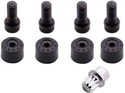 NNBINK Radschrauben Kompatibel Mit VW Für Golf, M14 X 1,5 Mm, Schwarz, 10 Zähne, Auto-Stahl-Radbolzen Und Sicherungsmuttern-Set Mit Schlüssel, Auto-Reifenmutter, Radbolzen, OEM: 1K0698137