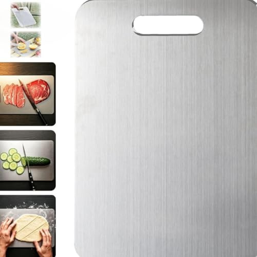 Planche à découper en acier inoxydable – Planche à découper double face de qualité alimentaire, planches à découper, tapis de découpe, nécessaire de cuisine for la maison, le camping, la préparation d