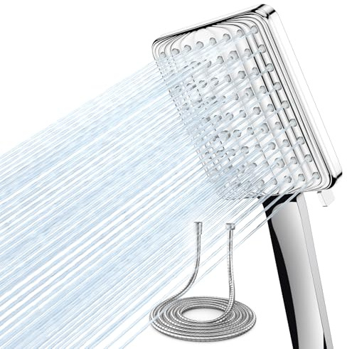 VOXON Duschkopf mit 6 Strahlarten, Silber Duschkopf mit Schlauch 1.6m | Einhand-Einstellung, Regendusche, Einfache Reinigung, mit Silikondüsen – für kleine & grosse Bäder