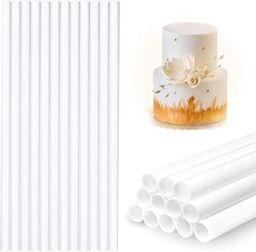 12 Pcs Cake Dowel Rods, 9.5in Plastic Reusable Cake Support Rod, Cake Tier Supports for Stacking Support and Tiered Cake Construction Cake Stand Sticks for Stacking Supporting