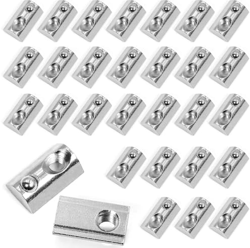 30 Stück Nutensteine M8 mit Kugel Nut 8, 40-Serie T-Nutsteine Set aus Kohlenstoffstahl, Gleitmutter mit Federkugel und Zentriersteg für Aluminiumprofile, 3D-Drucker, CNC und DIY-Projekte