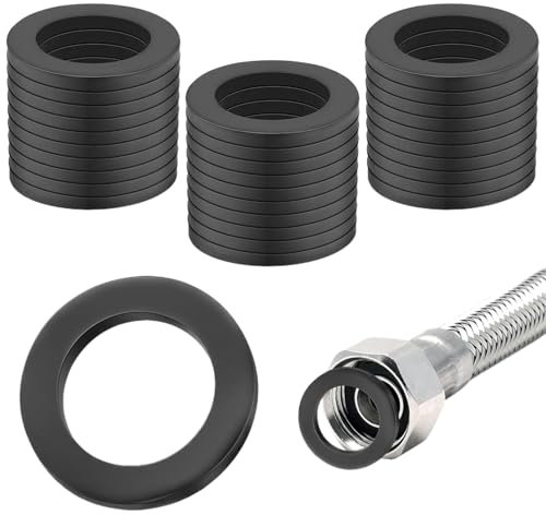 30 Stück 3/4 Zoll Dichtungsringe O-Ring Dichtungen Sanitär Flachdichtung Dichtringe Gummi Wasserhahn Dichtung Unterlegscheiben Schwarz für Dichtung Duschkopf Waschbecken Ablauf Poolpumpe Pool